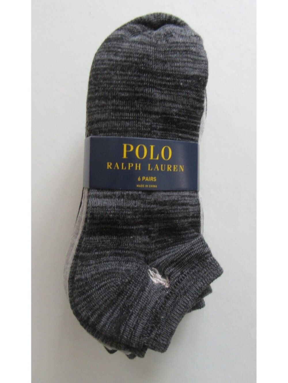 Polo Ralph Lauren Mens Low Cut Socks Black Charcoal and Grey 6 pack
